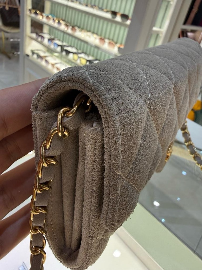Chanel Süet Kapitoneli Zincirli Çanta - 3