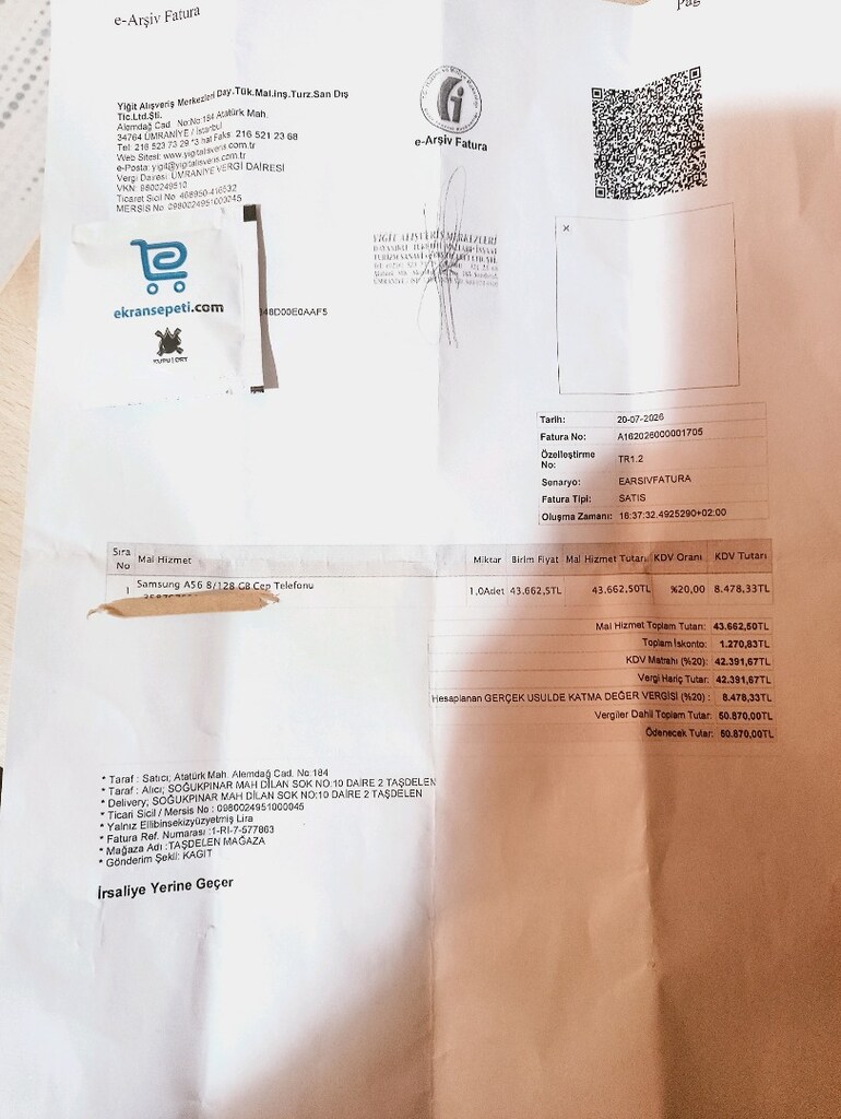 Samsung A56 128 GB 8+8 GB.20.07.26 Faturalı. Açıklama Okuyunuz - 2