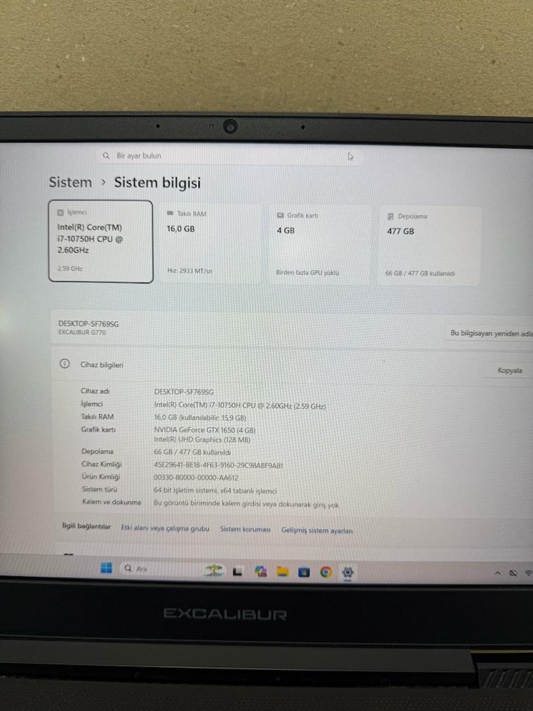 EXCALIBUR İ7 10 nes (48) 16 ram 512 ssd GTX 1650 4 gb - 6
