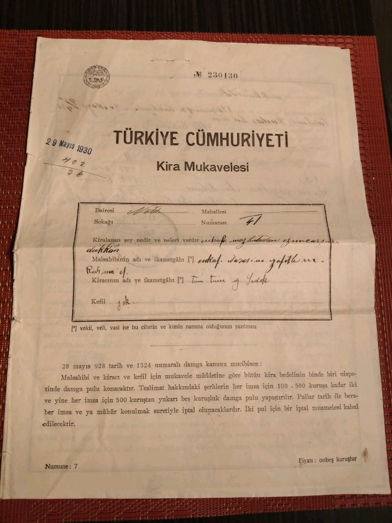 1930 Zile Noterliği - Damga Pullu & Mühürlü Orijinal Kira Mukavelesi - 2