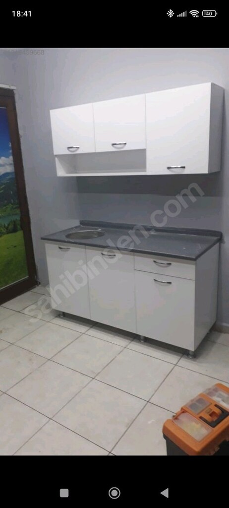 150 cm mutfak dolabı ve paslanmaz çelik evyeli mermerit tezgah - 3