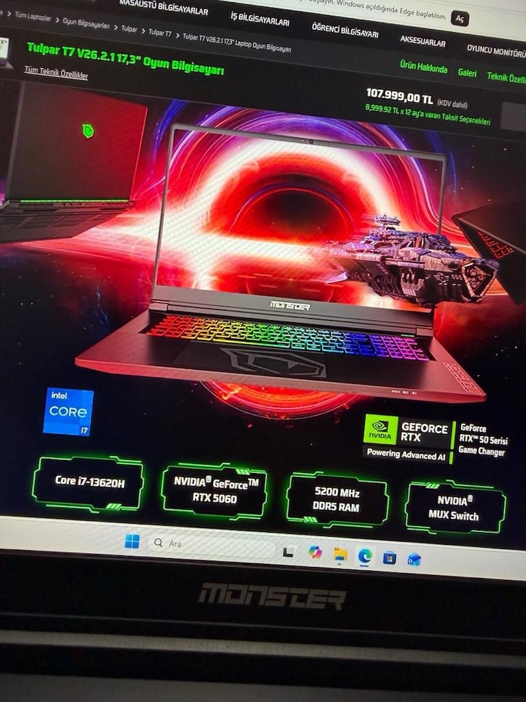 Monster Tulpar T7 RTX5060 17 Ay Garantili Gaming Laptop - 7