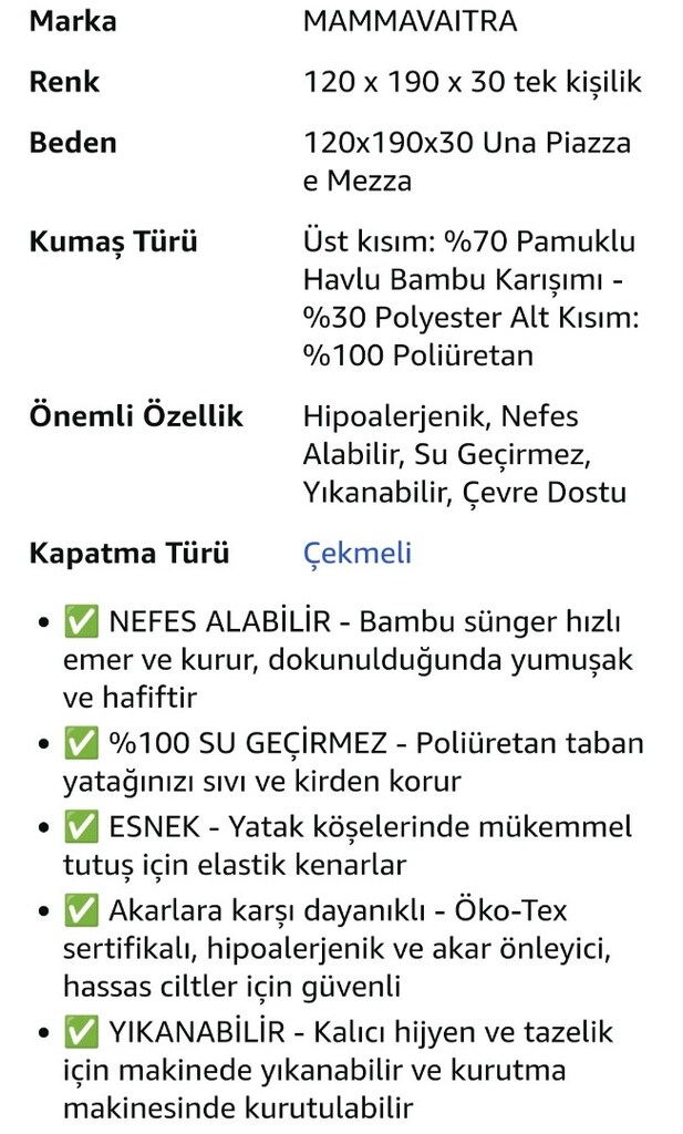 Bambu Malzeme Su Geçirmez Yatak Koruyucu 120x190x30 Bir Buçuk Kişilik - 11