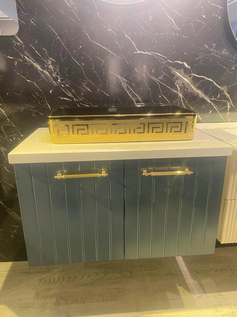 80 cm banyo dolabı saten mavi - 2
