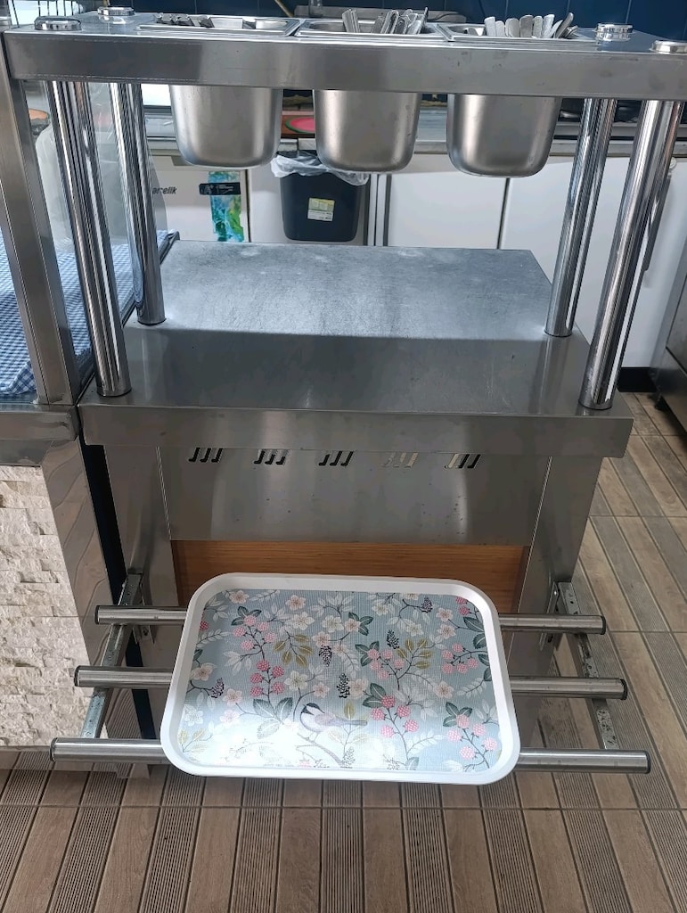 sanayi tipi üç bölmeli kaşıklık yemek dağıtma tezgah paslanmaz - 3