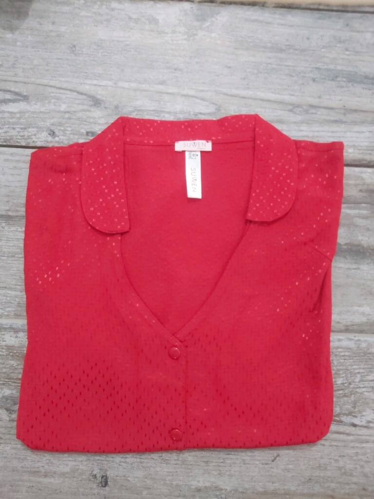 Suwen Kırmızı Amour Gömlek Yaka Pijama Takımı