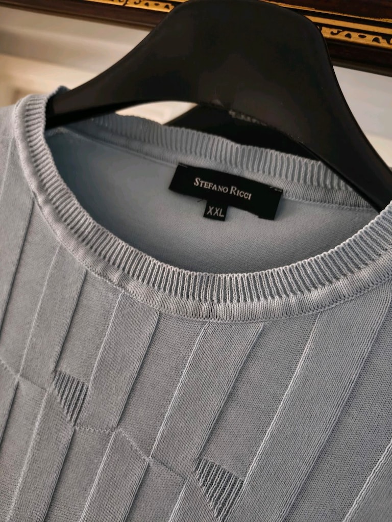 Ünlü Stefano Ricci marka bebe mavisi & Açık mavi triko t-shirt - 4