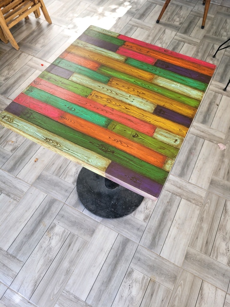 balkon kafe tasarım ahşap masa döküm ayaklı dış mekan masası - 4