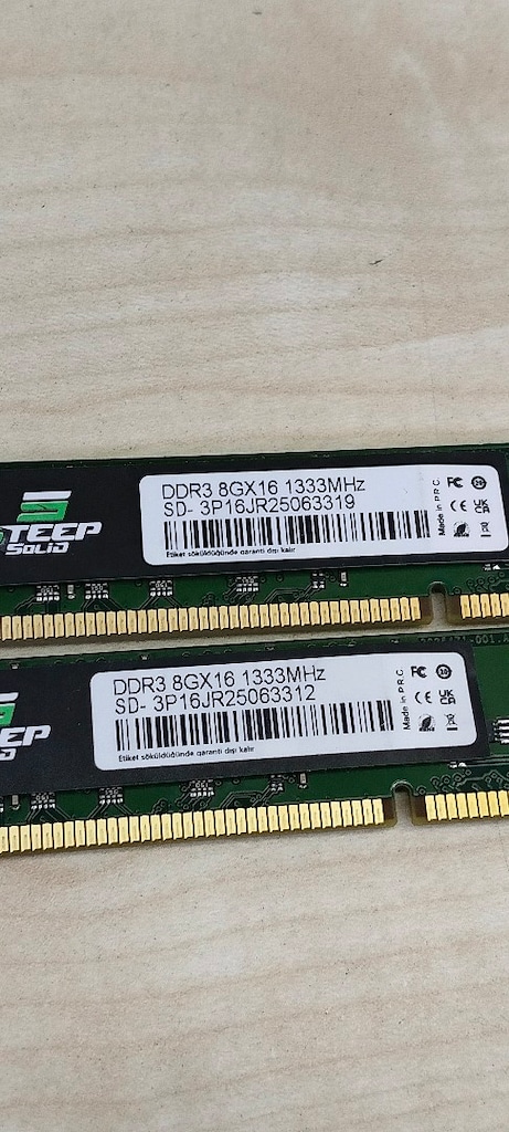 DDR3 1333 MHZ. RAM 16 GB.SIFIR ÜRÜNLER - 2