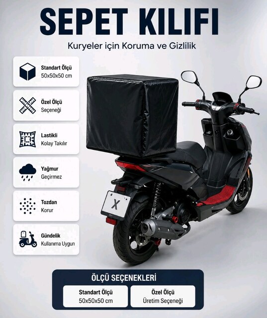 TexMoto Su Geçirmez Motor Sepeti Kılıfı - Kurye Çantası Gizleme Örtüsü