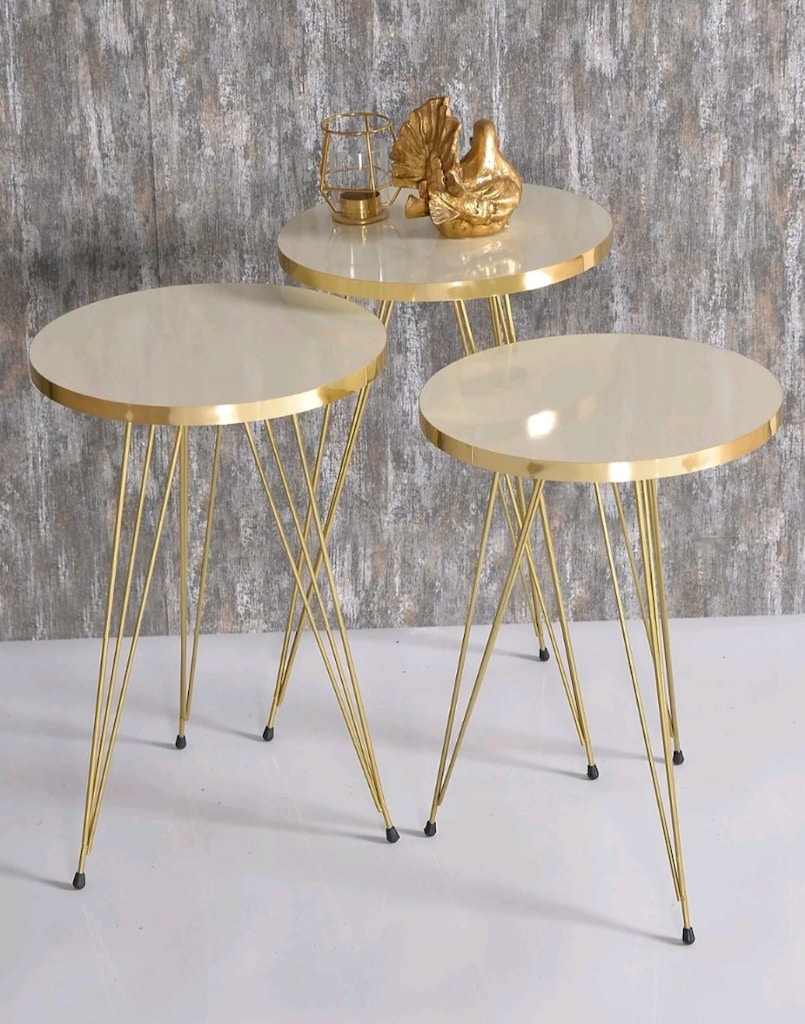 Gold Krem Model 3 lü Zigon Sehpa ve Orta Sehpa - 6
