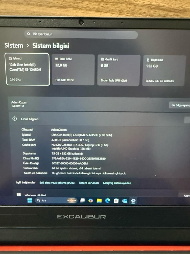 Casper Exclibur / i5-12450H / RTX 4050 / 32 Ram / 1 TB Sad - 2
