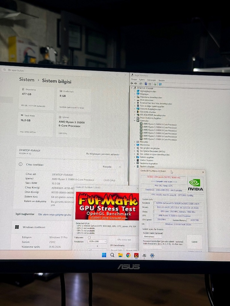 8G RTX 3050 RYZEN5 3500X 16GB RAM 512 M2SSD 600W AKVARYUM OYUNCU KASA - 6