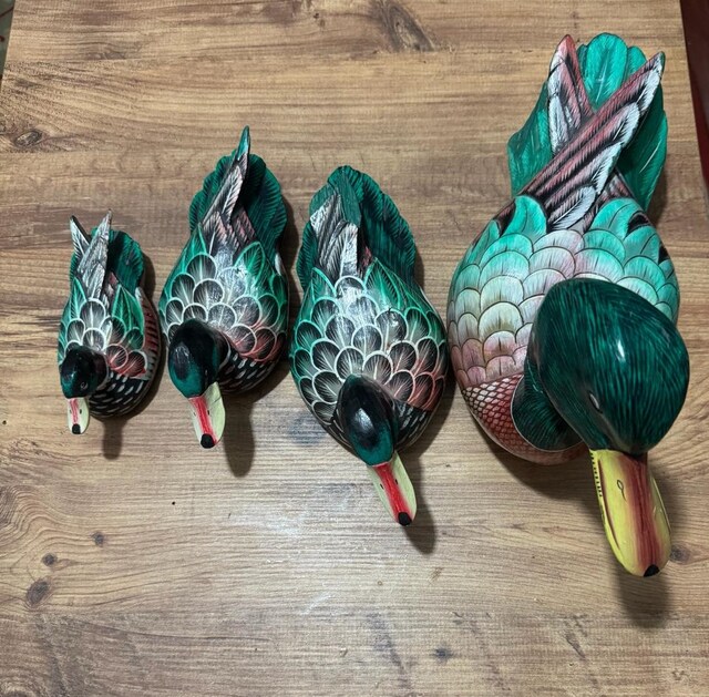 Ahşap El Boyaması Dekoratif Ahşap Ördek Ailesi (4'lü Set)