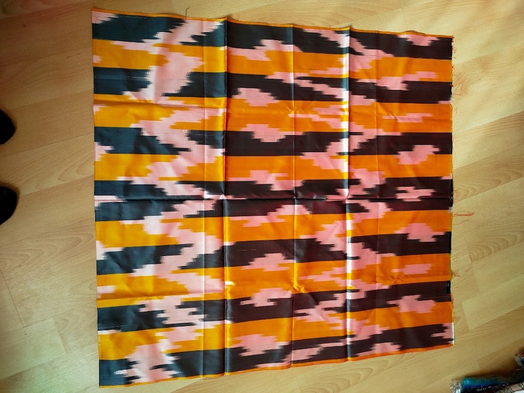 Vintage sıfır çeyizlikten Özbek milli adras kumaşı 2 metre eni 91 cm. - 4