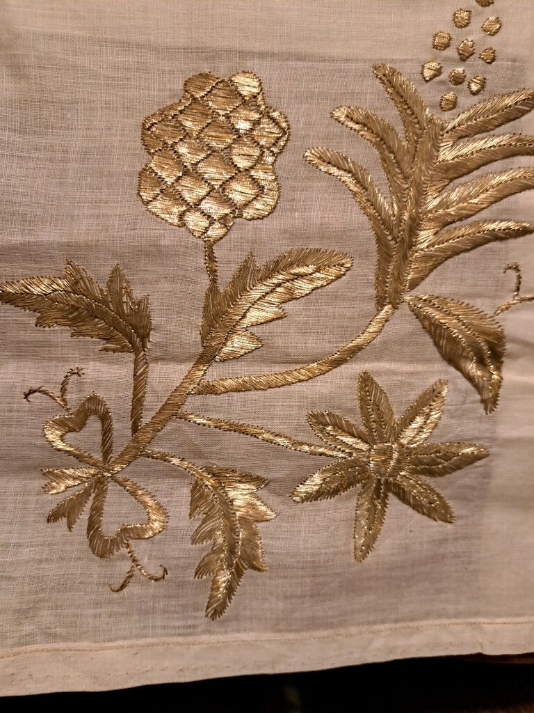 ipek üzeri el işi antika örtü - 3