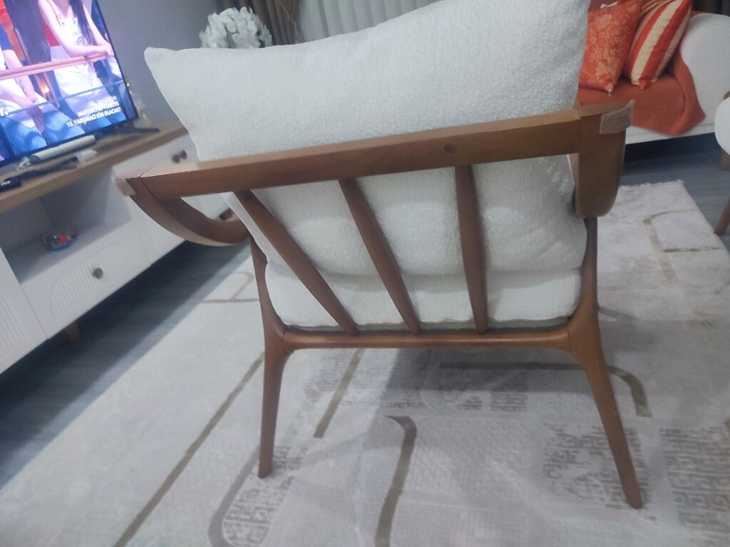 Beyaz Kumaş Ahşap Kollu 2 adet tekli - 6