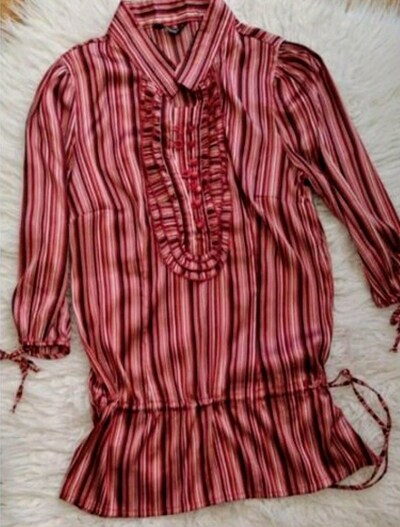 ÇİZGİLİ FIRFIRLI RETRO SATEN BLUZ TUNİK S Twist machka Zara