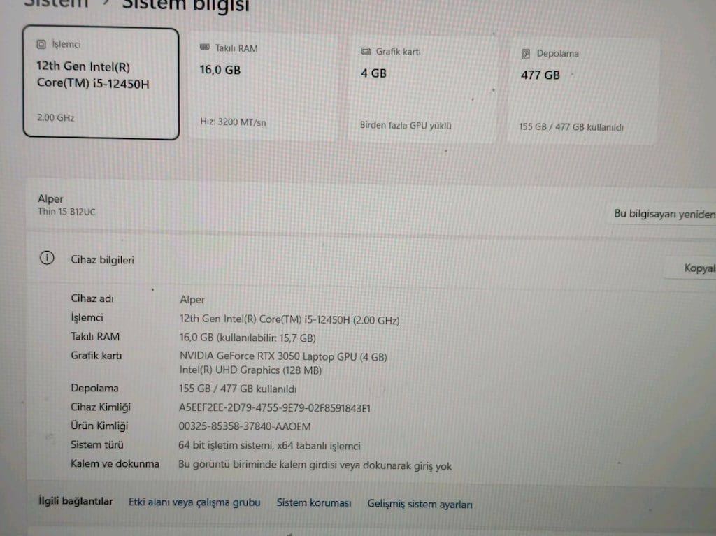 MSI İ5 12450H 16GB RAM 4GB RTX 3050 OYUNCU 14 AY GARANTİLİ LAPTOP - 4