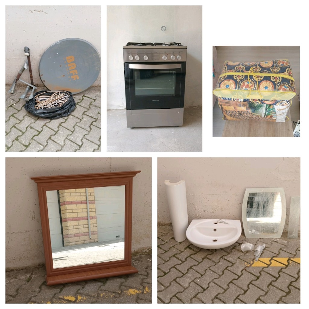 ÇEŞİTLİ EV EŞYALARI PROFİLO FIRIN ÇANAK ANTEN LAVABO TAKİMİ AYNA HALI