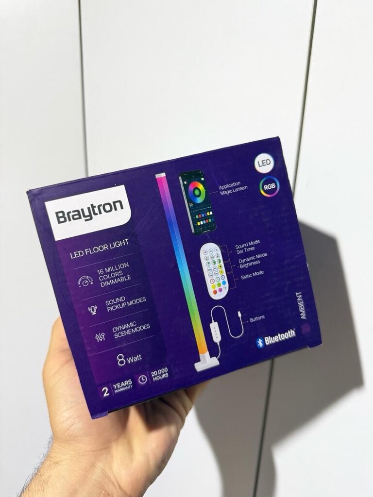 Braytron Led Floor Light 8W Köşe Lambaderi Sese Duyarlı, kumandalı - 9