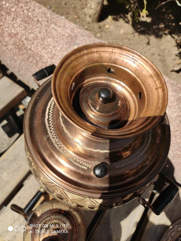SIFIR - Hiç Kullanılmamış El İşçiliği Antika Elektrikli Bakır Semaver - 7