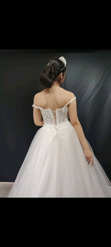 Beyaz Fransız Güpür Helen Gelinlik - 3