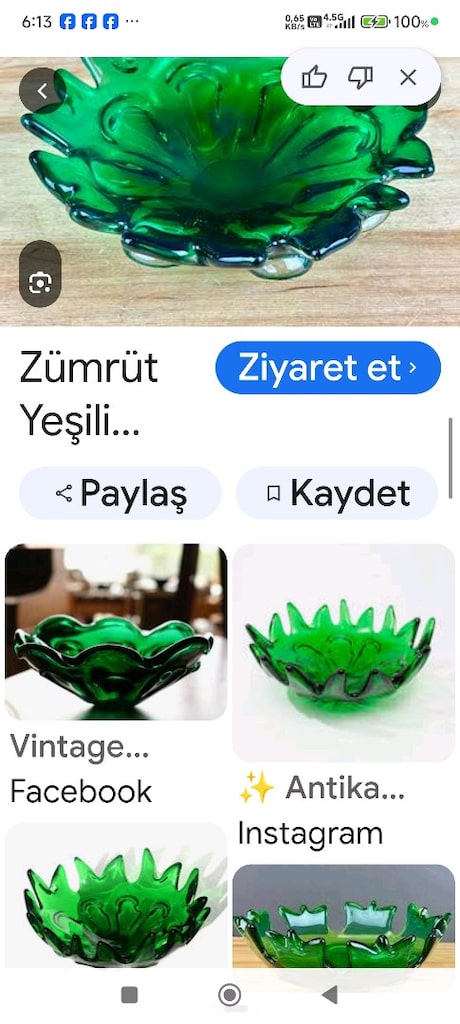 İtalyan Yeşil Murano Şekerlik+2 küllük +sehpa - 9