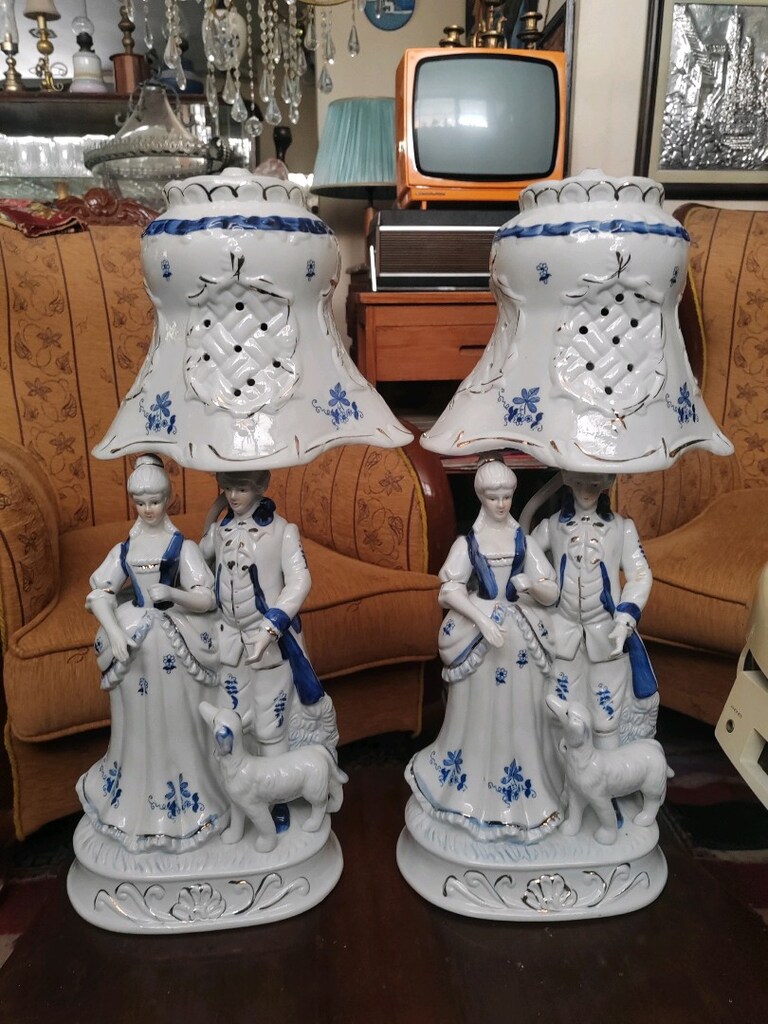 Vintage porselen çift Abajur 50 cm - 3