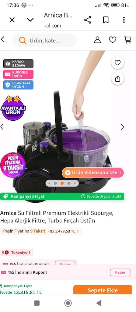Arnica bora 4000 su filtreli ekektrik süpürgesi - 15