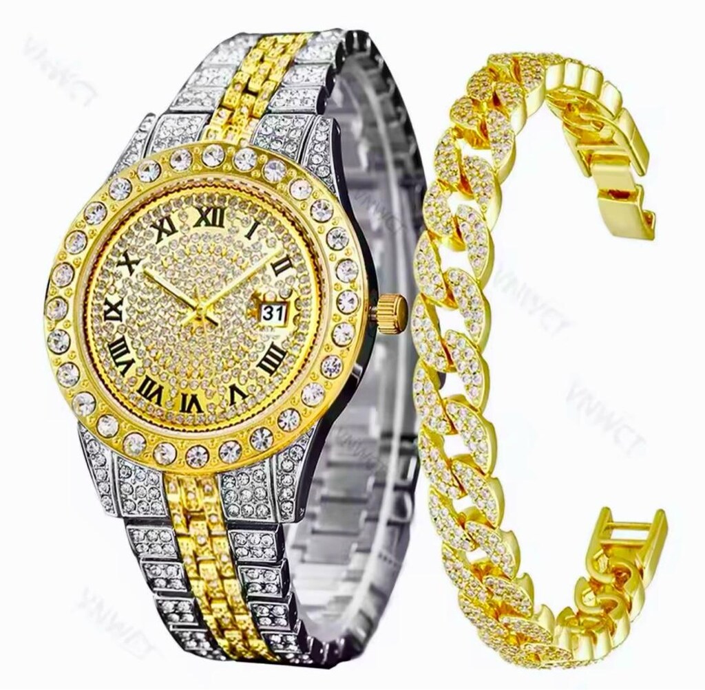 ‼SIFIR/İTHAL/18K Altın Kaplama Swarovski Taş Unisex Saat+Bilek - 2