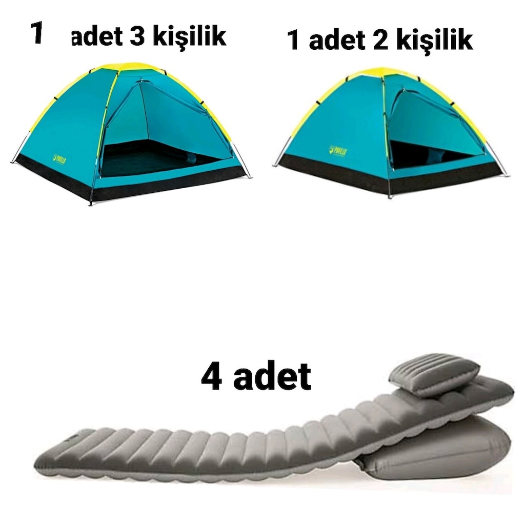 2 Adet Kamp Çadırı + 4 Adet Kamp Yatağı