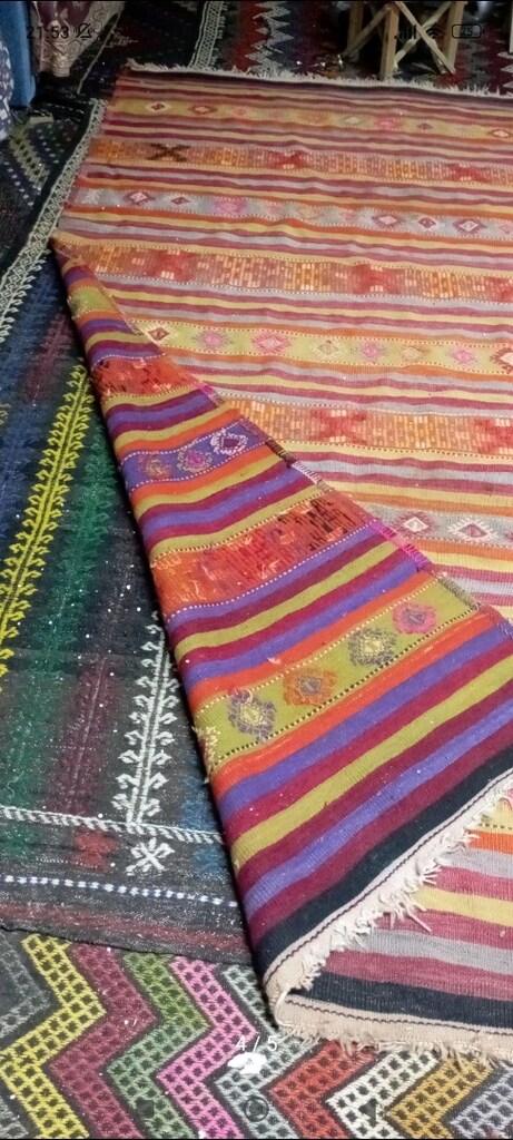 antika yün dokuma kilim - 4