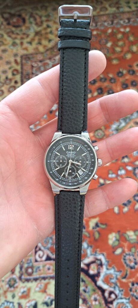 2.el casio ef 500 Analog saat camı kasası temiz yeni deri kordon - 7