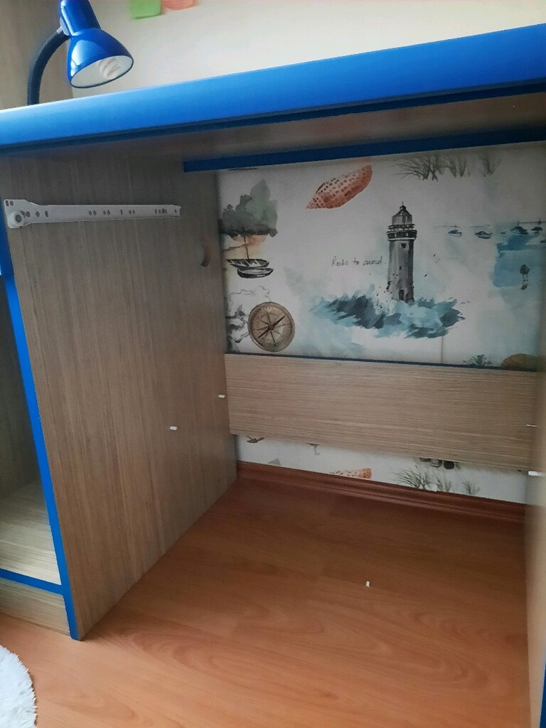 Ahşap mavi çizgili çalışma masası - 6