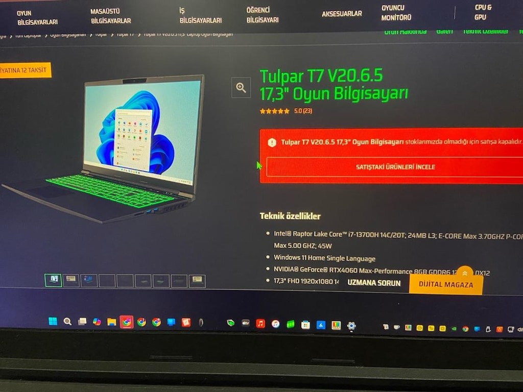 Tulpar T7 V20.6.5 17,3" Oyun Bilgisayarı dizüstü - 3