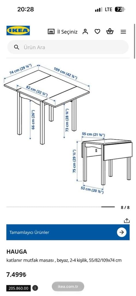 ikea hauga katlanır mutfak masa beyaz MDF - 6