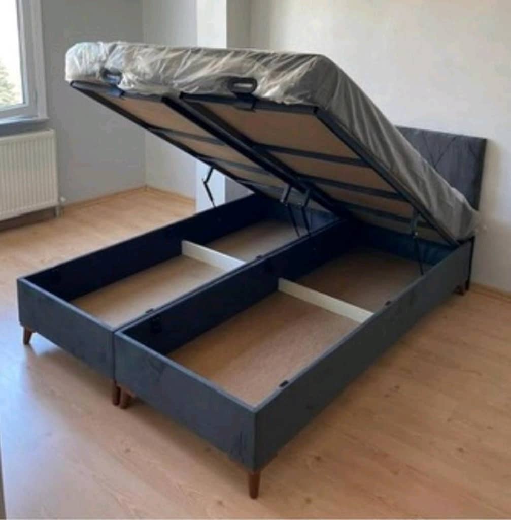 Çift kişilik yatak baza başlık set gri Renk x5 - 2