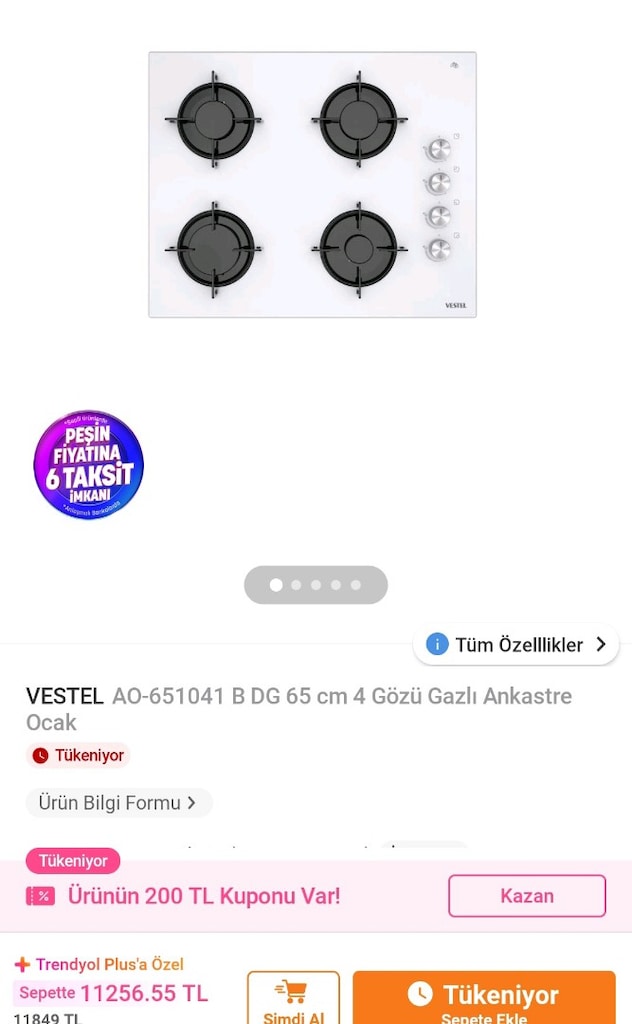 tüplü set üstü ocak vestel - 5
