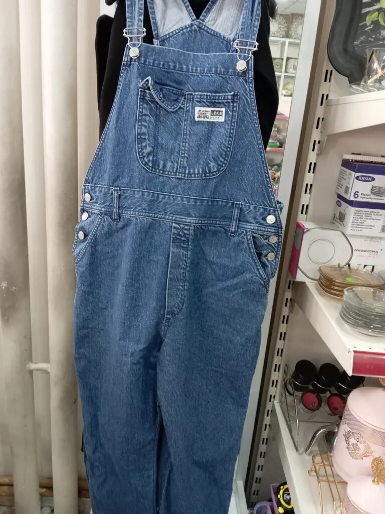 Leke jeans kot askılı pantolon - 3