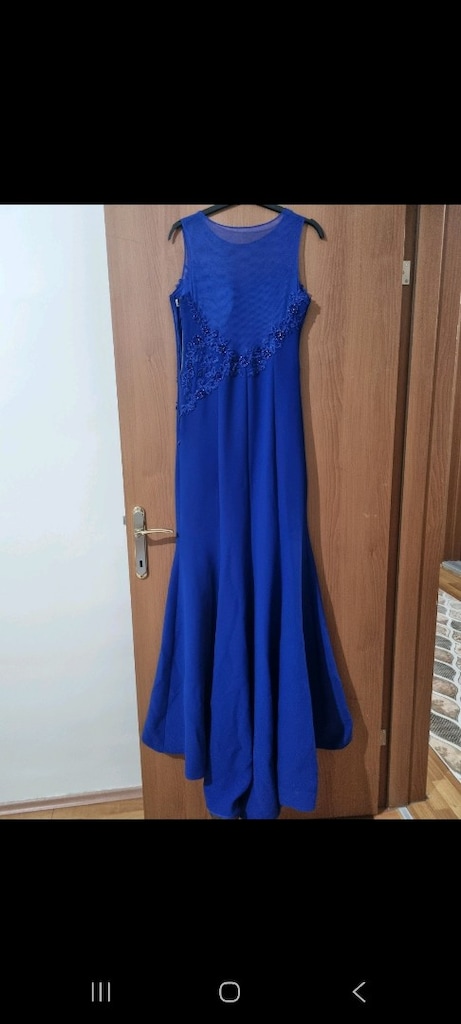 saks mavisi, balık etek, kuyruklu abiye - 3