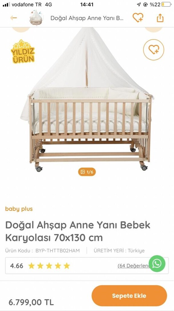 anne yanı doğal ahşap karyola beşik - 2