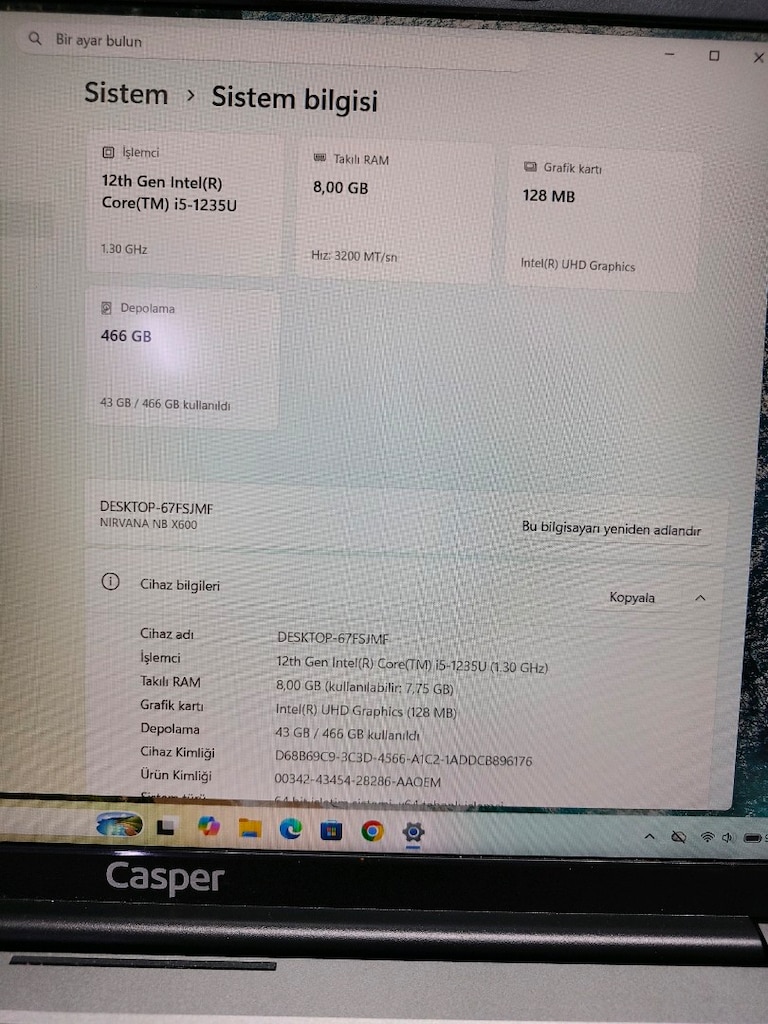 Casper hiç kullanılmamış sıfır ayarında leptop notebook laptop bilgisa - 5