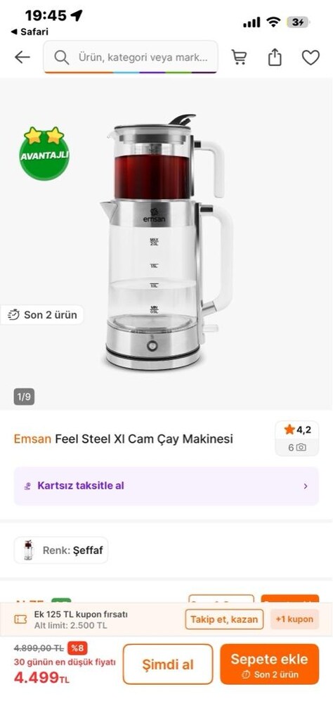 Emsan Feel Steel XL Cam Çay Makinesi – Garantili, Sorunsuz - 3
