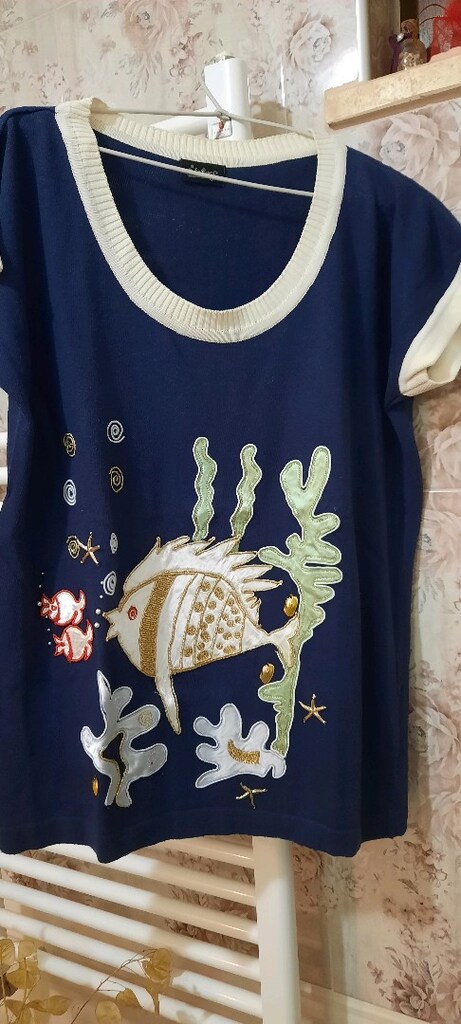 Balıklı lacivert merserize tişört - 4