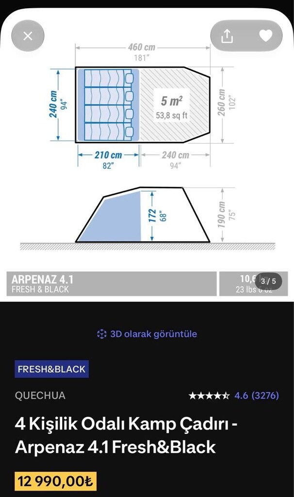 Quechua Arpenaz 4.1 Fresh&Black 4 Kişilik Çadır – Sadece 1 Kez Kullanı - 3