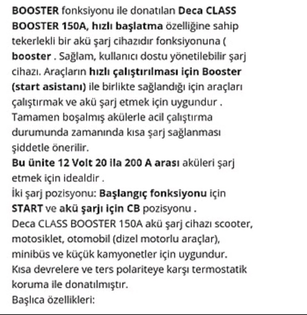 Deca class booster 150 amper akü şarj cihazı sıfır kullanılmadı - 3