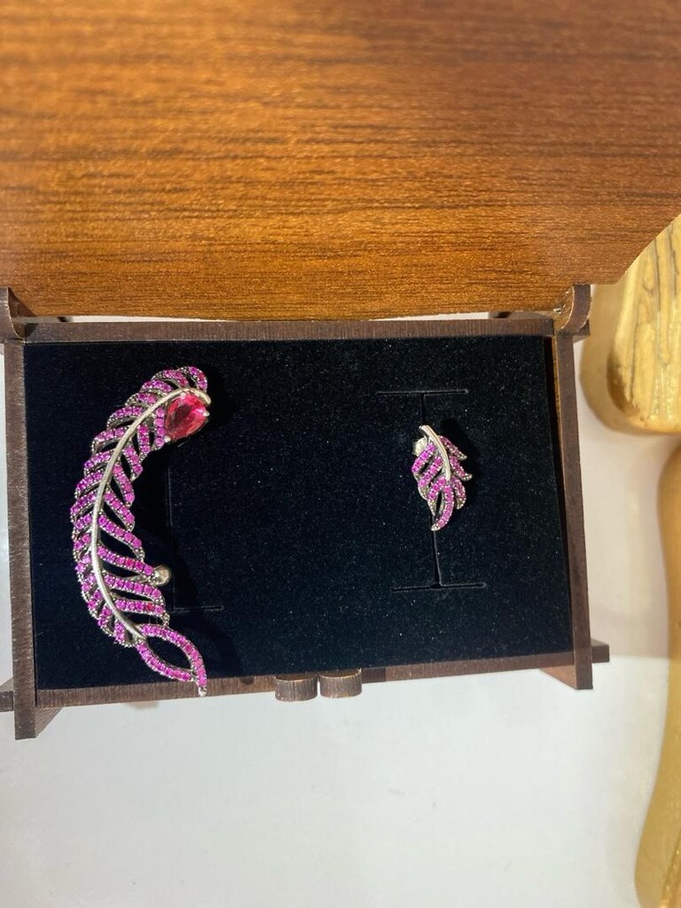 Gümüş Küpe Pembe taşlı - 2