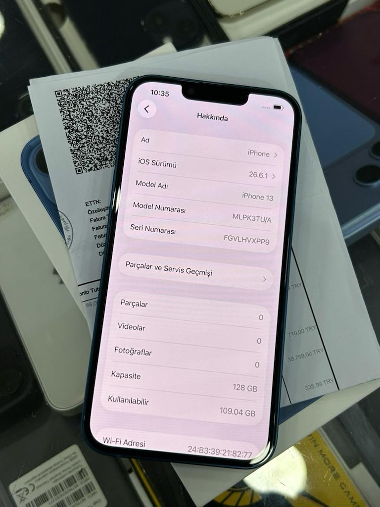 İPHONE 13 128 GB PİL SERVİS TEMİZ ORJINAL KUTU FATURA ŞARJ KILIF - 6