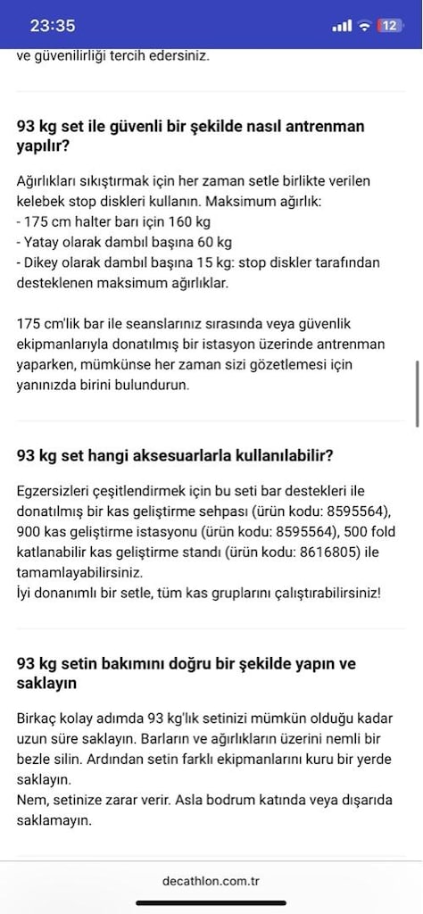 Decathlon Domyos 175 cm Halter Barı + 4x10 kg Döküm Plaka (48,7 kg) - 11